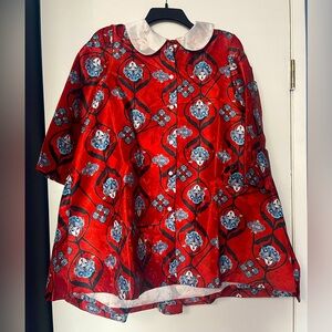 Red button up a line dress